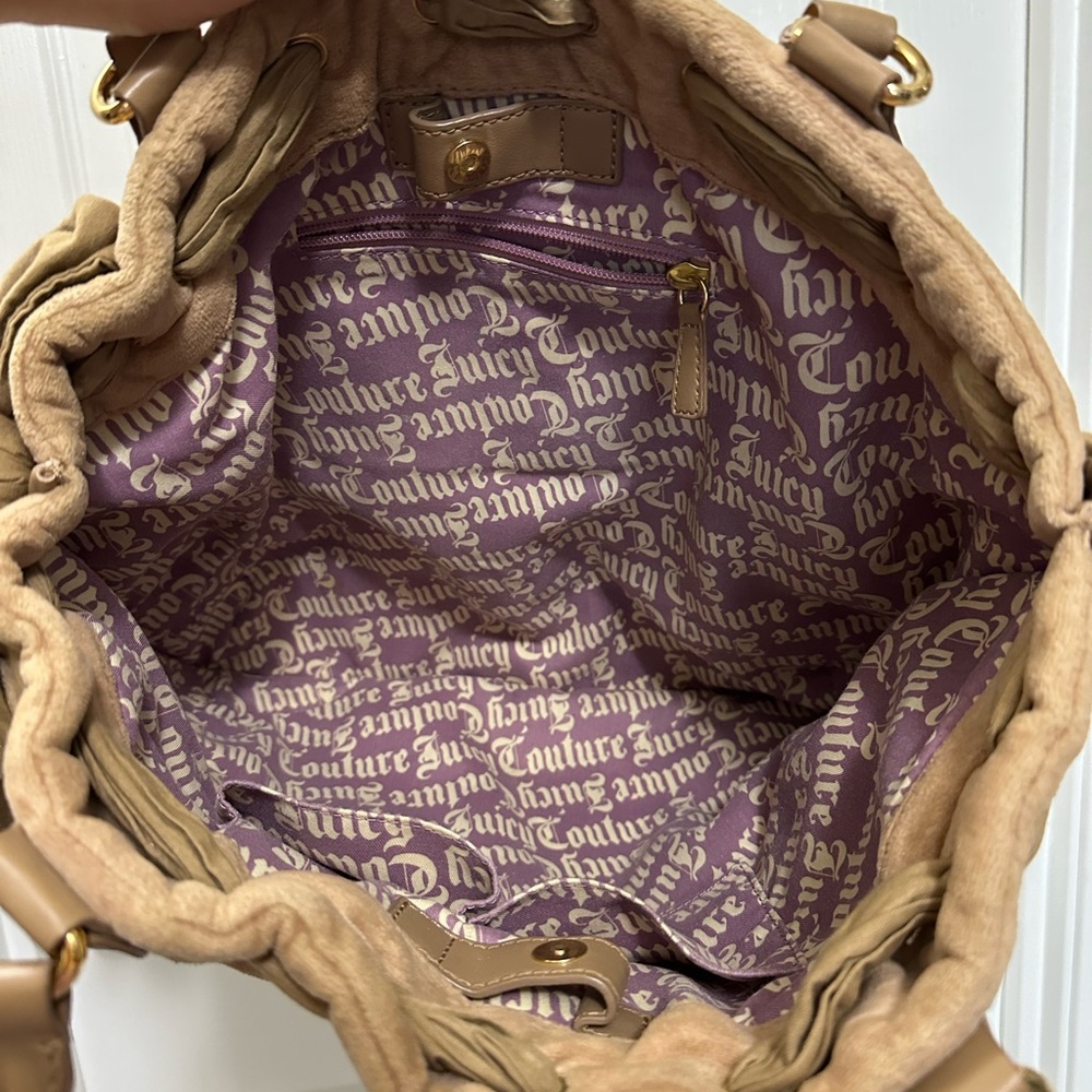 Juicy Couture Daydreamer Tan Floral Embroidered Tote Vintage - Picture 6 of 8